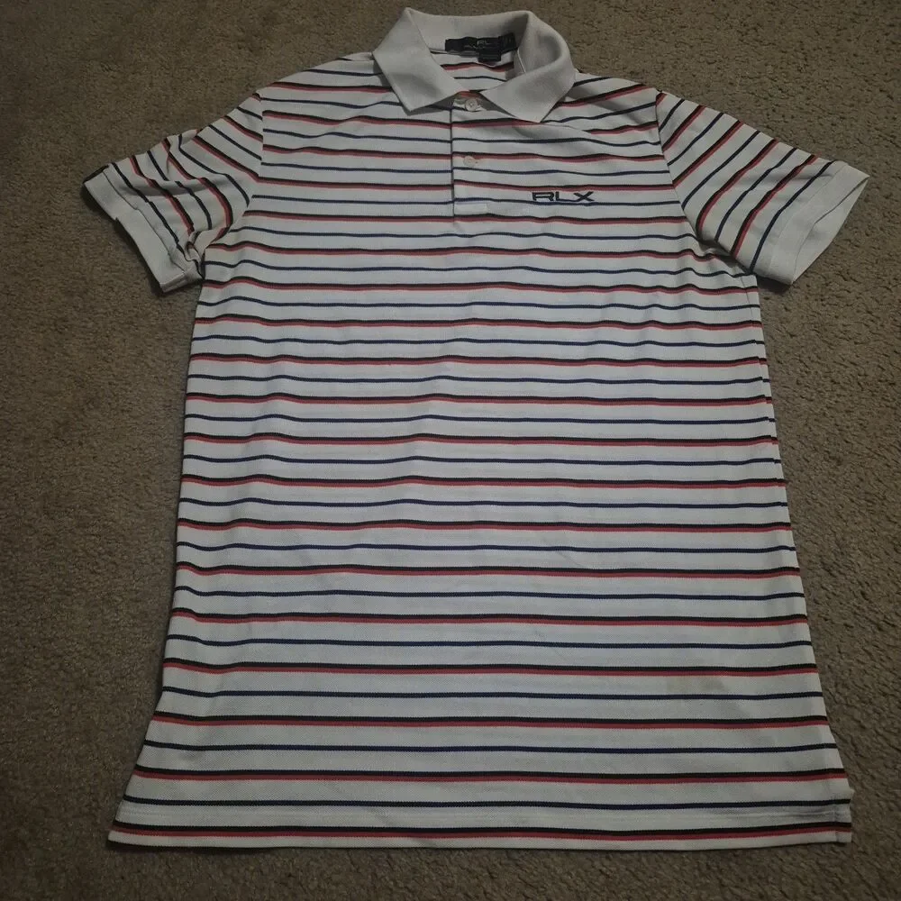 RLX Ralph Lauren Striped Polo Shirt Men's Small White Red Blue Golf